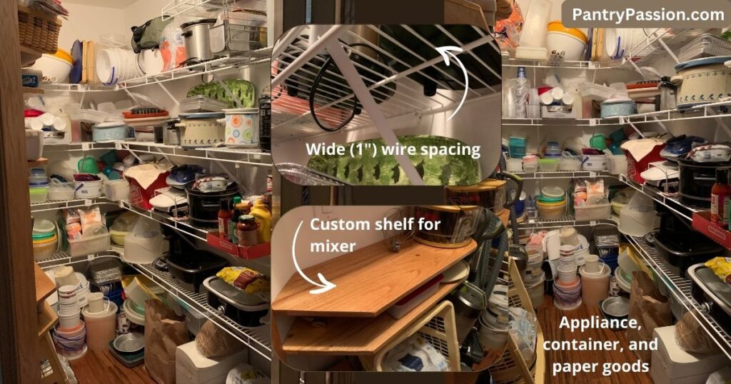 Appliance and paper good pantry.