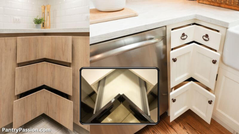 Examples of cabinet corner drawers in blind corner cabinet.