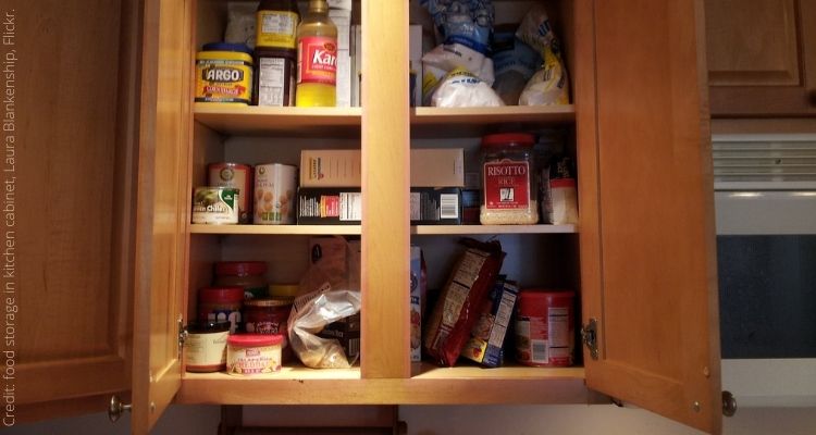 Pantry storage in kitchen cabinet.