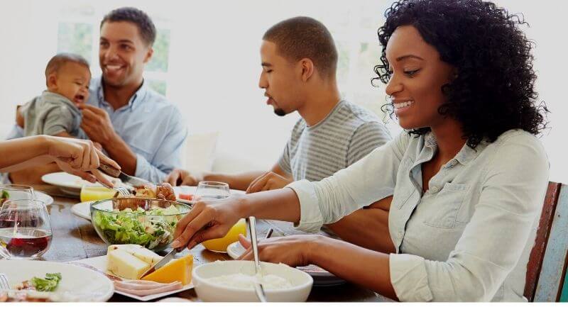 Friends having a light meal.