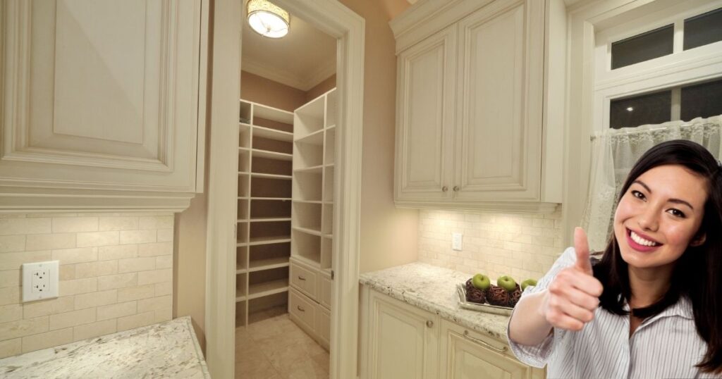 Kitchen owners debates between wire or wood pantry shelving.