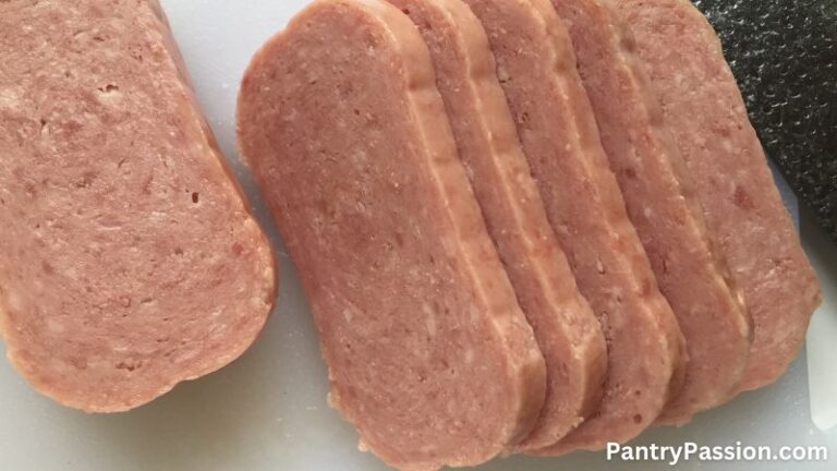 Picture of sliced spam meat.
