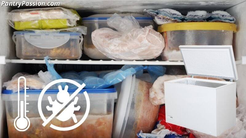 Picture of frozen food in freezer.