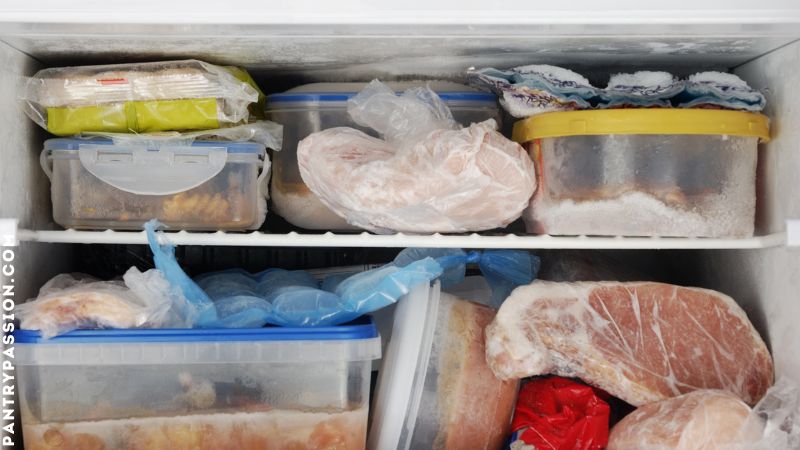 A refrigerator freezer full  of food.