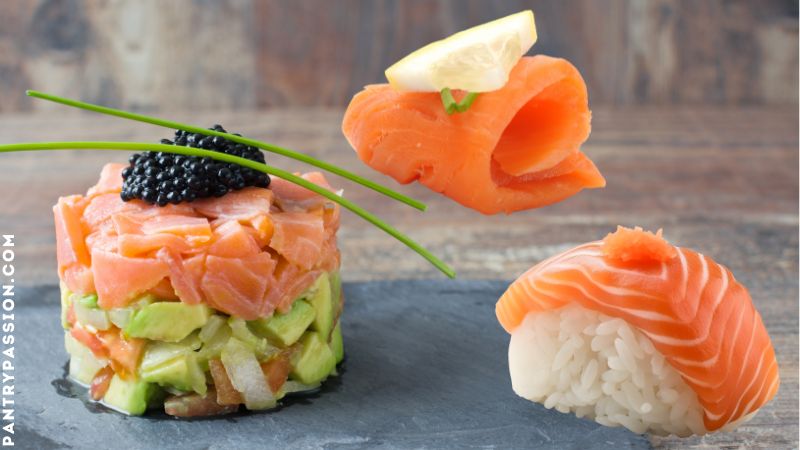 salmon roses, salmon food design