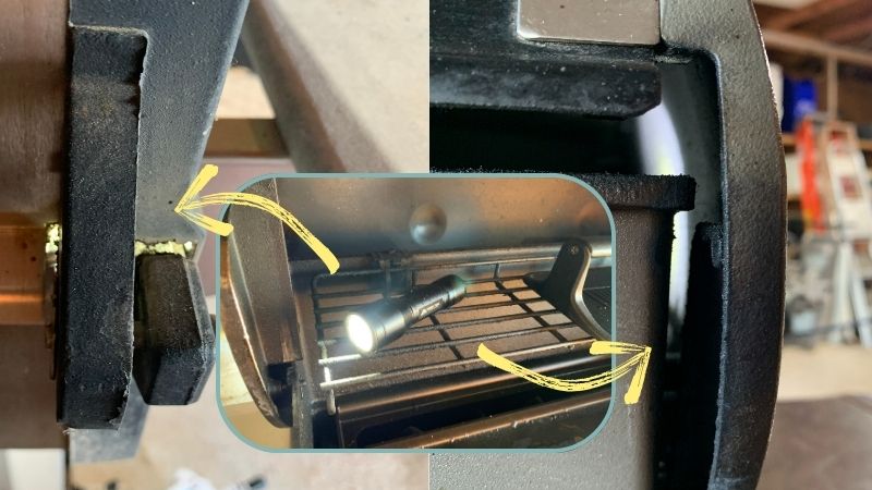 Using a flashlight to find openings in grill where mice can get in.