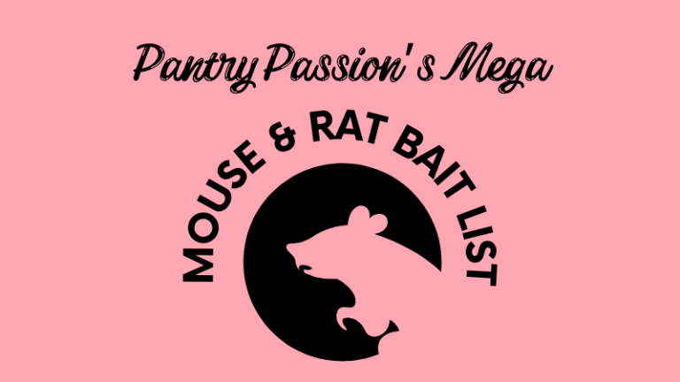 Simple graphics "Pantry Passion's Mega Mouse & Rat Bait List"