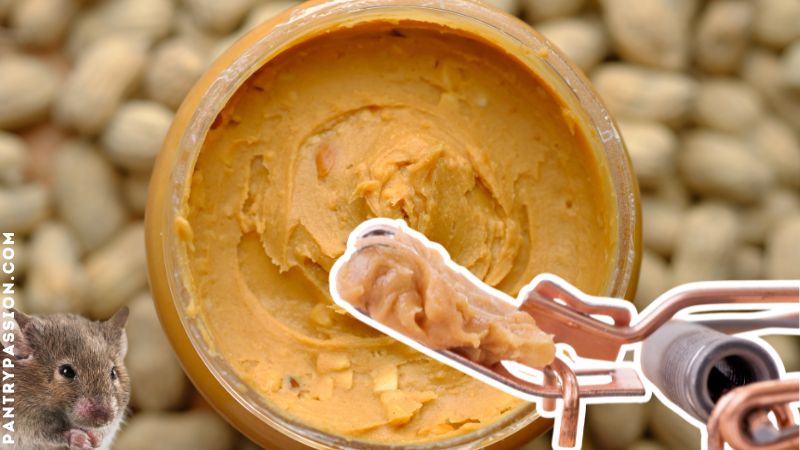 Center: open jar of peanut butter; background: peanuts in shell; foreground: mouse.
