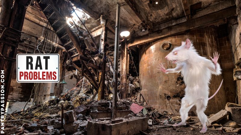 Abandoned factory with scary looking rat.