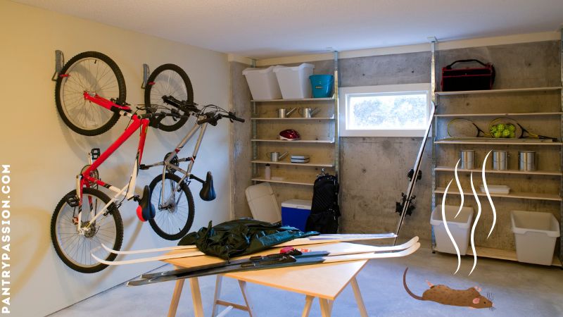 Garage, dead rat on the floor.