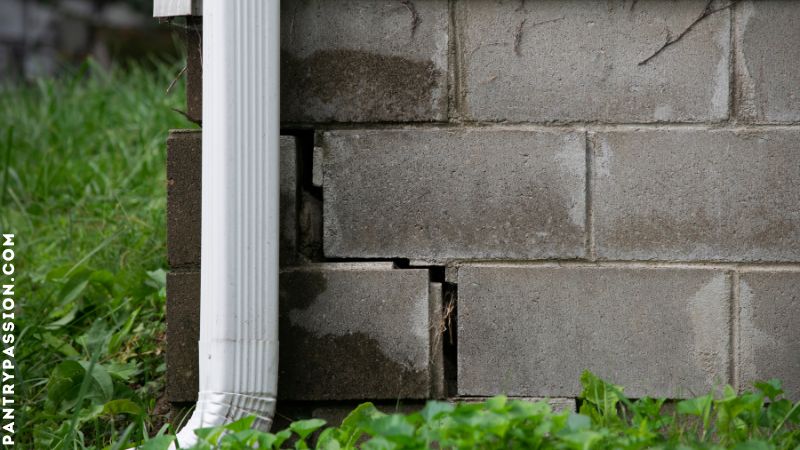Foundation separation of cement blocks where mice or rats can get in.