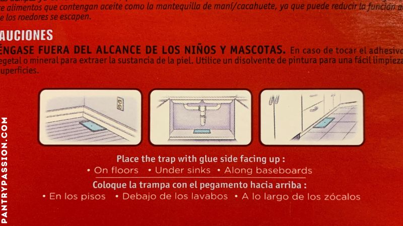 Picture off of a Catchmaster mouse glue product box of where to  place the glue traps.